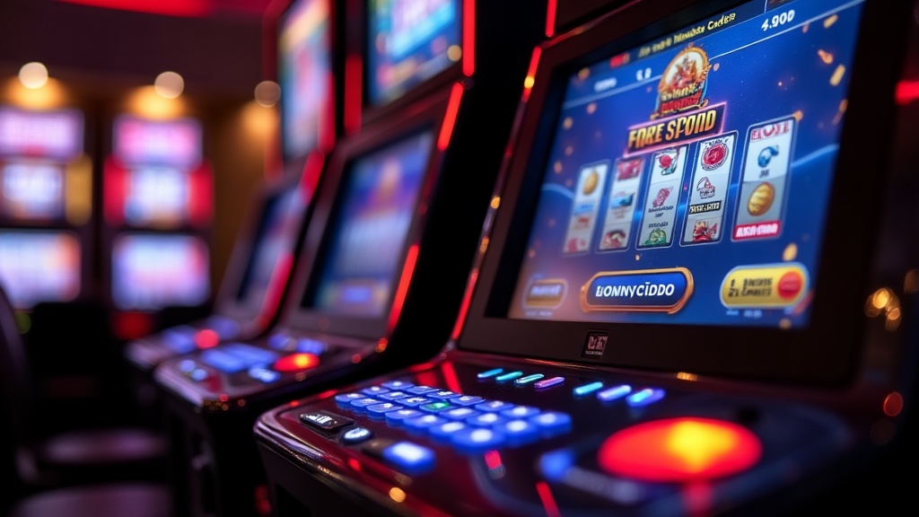Código promocional y giros gratis en una pantalla de casino iluminada